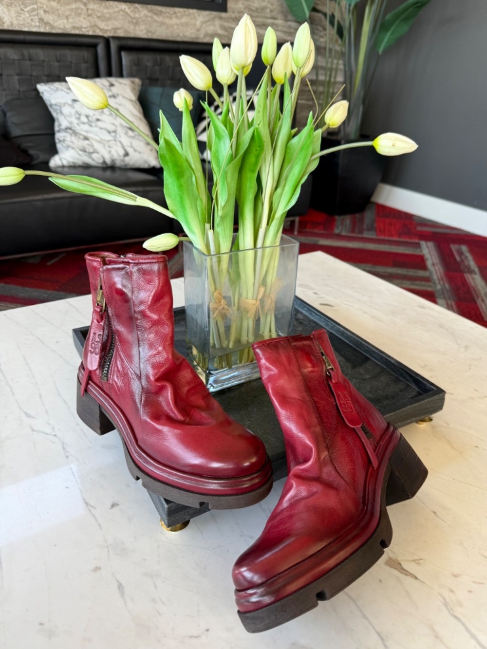 New A.S.98 Eire Ankle Zip Leather Boots Red - Picture 11 of 16